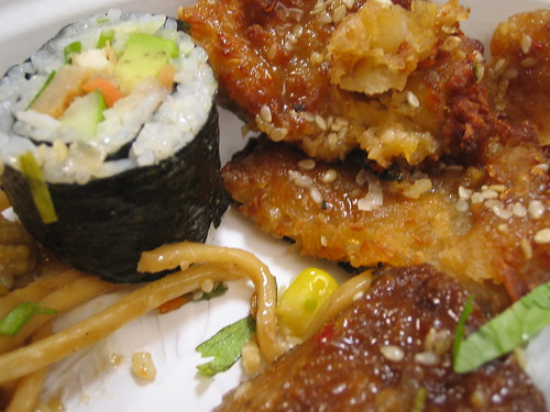 sushi and a fried fishy thing