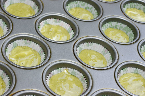 cupcake batter in tin