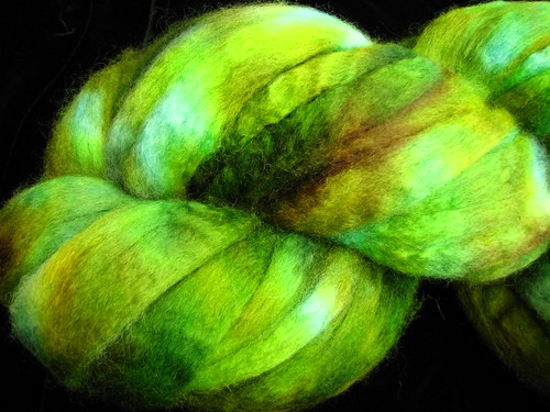 Green Blend Hand Dyed BFL Wool Top Roving