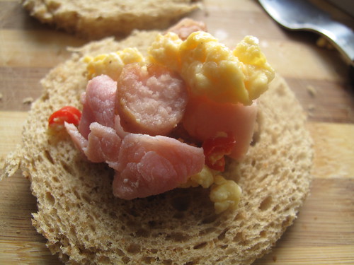 The filling - sausage, bacon and eggs
