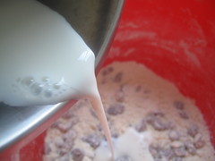 Milk in raisin-flour-butter mix