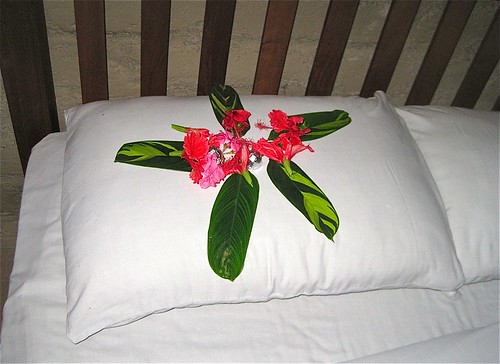 flowers in bed at the hacienda hotel in honduras
