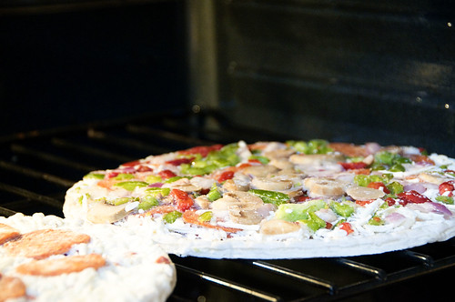 pizza in oven
