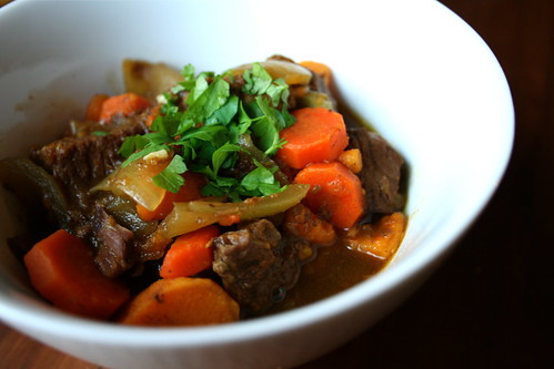 Beef Stew - Sweet beef stew is comprised of beef, sweet potatoes, onions and pomegranate juice. Make it in the slow cooker, and dinner will be ready when you get home!