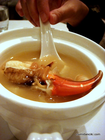 soup of crab claw, double boiled in duck, chicken and pigeon stock