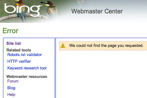 Bing Webmaster Tools Bug