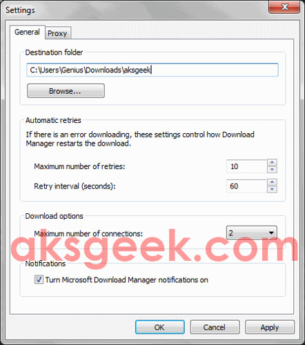 Microsoft Download Manager Settings