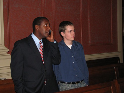 Johnson with Setti Warren night of the Sept. 15 preliminary election, of City Hall as results were coming in