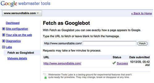Google Webmaster Tools Labs: Fetch as Googlebot