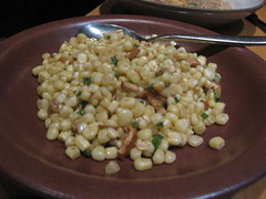 Slanted Door -catalan farm white corn with green onions and chanterelle mushrooms