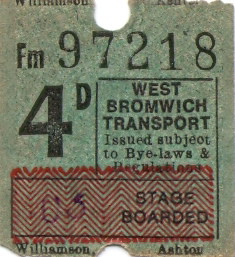 West Bromwich Corporation Transport - bus ticket, c1965