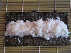 Rice on the nori sheet