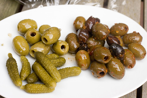 olives and cornichons
