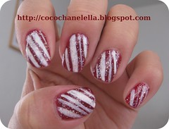 Nail art: red and white glitter candy cane
