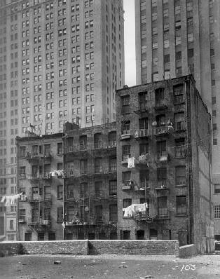Tenements in downtown Manhattan on Chambers Street behind the Municipal ...