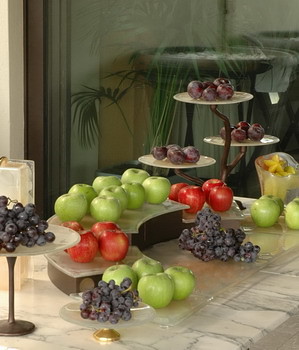 Glass buffet elevations and stands as centerpieces for glass buffet ideas