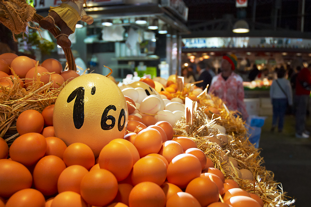 Egg stall at La Boqueria market in Barcelona, Spain