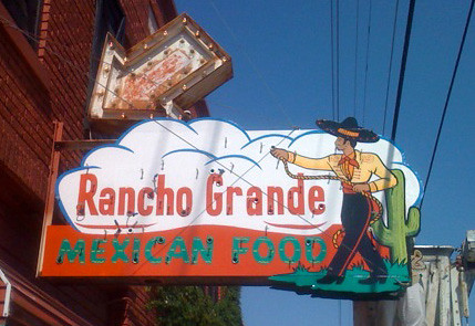The recently repainted El Rancho Grande sign.