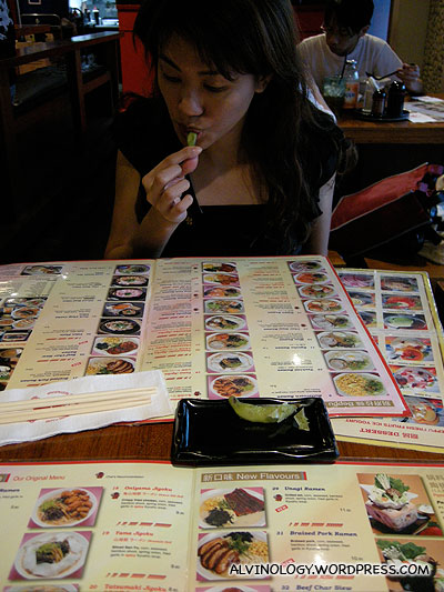Rachel checking out the wide selection in their menu