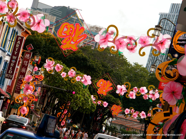 Flowers decoration for chinese new year along chinatown