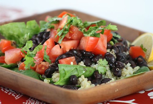 Filled with plant based protein, this Vegan Black Bean Quinoa Spinach Salad is a great way to reset your eating. Love it for a light, yet filling lunch!