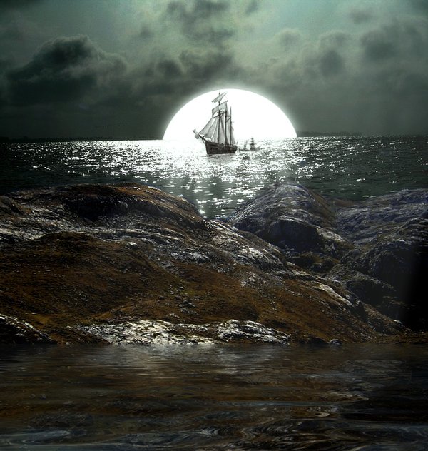 Design Dark Sea Ship Photo Manipulation Scene - Photoshop Tutorials Lorelei Web Design