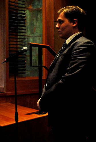SGA senator Jordan Nye asks panelists a question