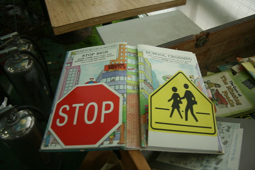 Stop sign and school crossing
