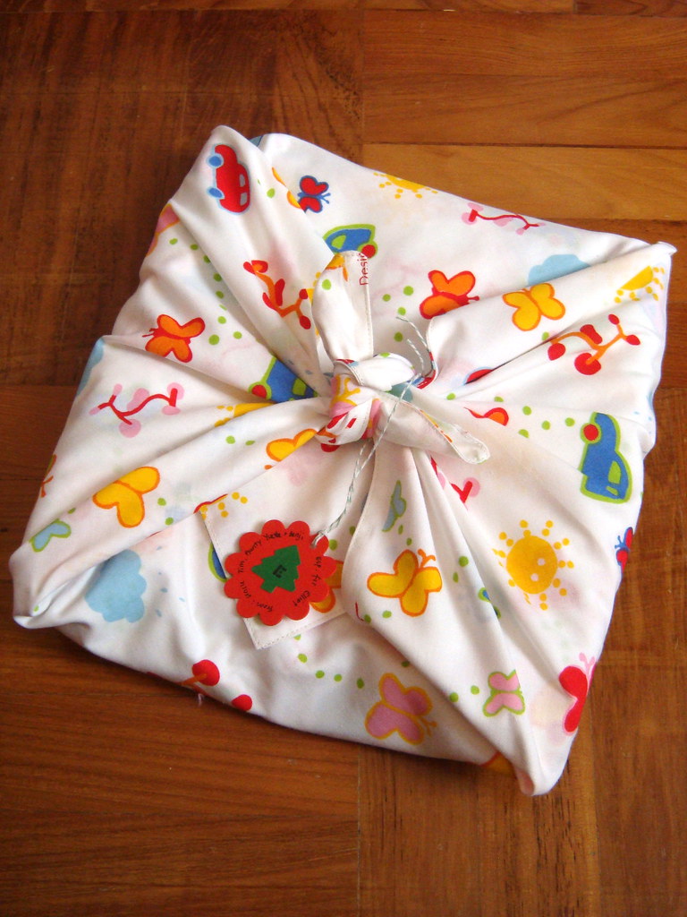 Furoshiki-style fabric gift wrapping