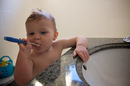 someone brushes his own teeth