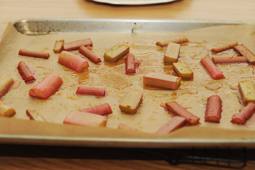 roasted rhubarb with vanilla and rose syrup