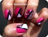 Nail art - Pink Trio breakway, black flower pearl