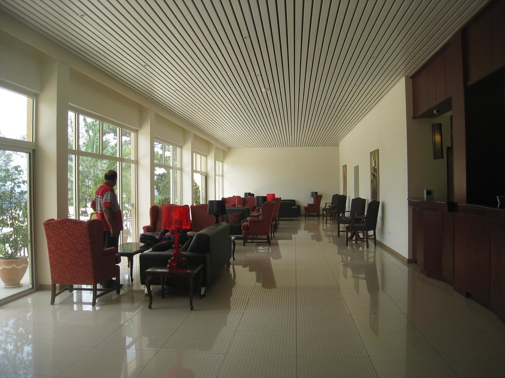 The hotel lobby.