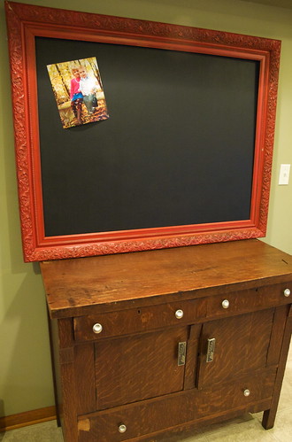 Repurposed old frame to make a chalk board for the kitchen