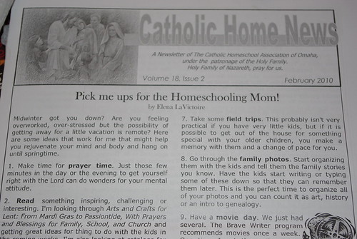 Catholic homeschool newsletter