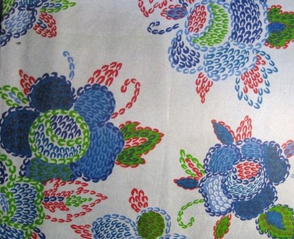Vintage Blue Red and Green Large Floral Fabric