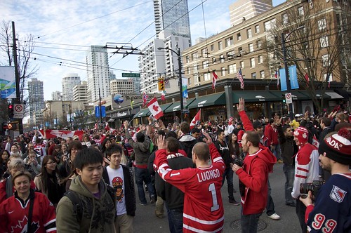 Vancouver 2010: Day 17 - Robson Street after Canada wins gold in men's hockey