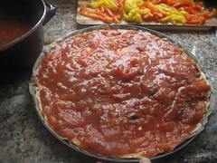 Tomato sauce on pizza
