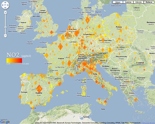 Europa - Niveles medios de dióxido de nitrógeno (NO2)
