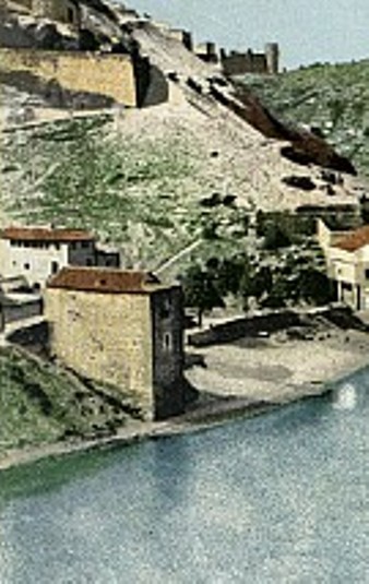 Torre del Hierro de Toledo hacia 1900. Foto Purger (coloreada)