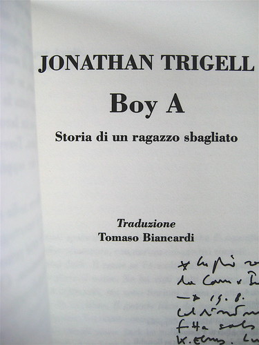 Jonathan Trigell, Boy A, ISBN 2009, grafica: Alice Beniero, frontespizio (part.)