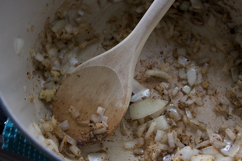 stirring in the cumin & garlic