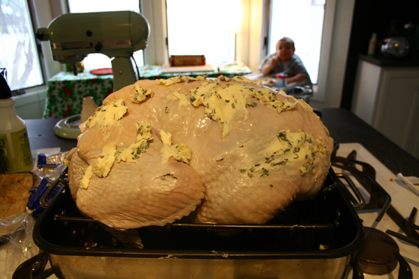 The Turkey covered in Butter and Herbs