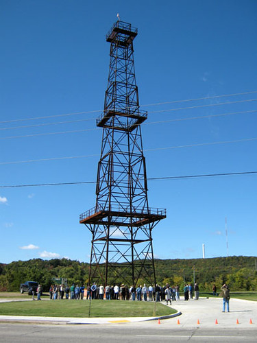 The oil derrick during the ceremony Friday.