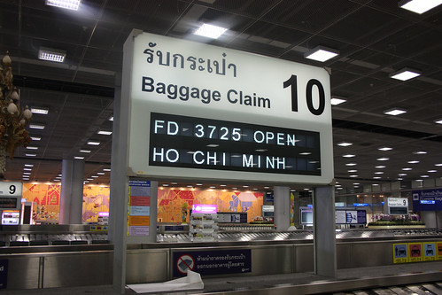 Picking up my luggage at the Bangkok Airport