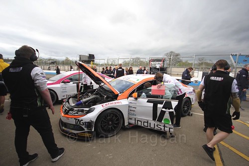 Will Burns returns to the pits after race two at the British Touring Car Championship 2017 at Donington Park