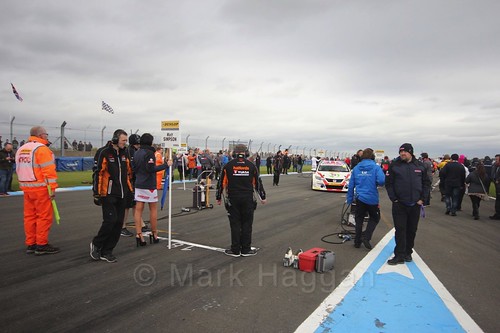 Matt Simpson heads to the grid before race two at the British Touring Car Championship 2017 at Donington Park