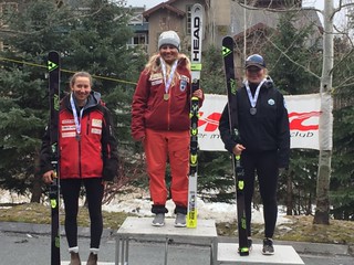 Whistler Spring Series U19 GS Podium - Kristina Natalenko 1st; Frances MacDonald 2nd; Ella Renzoni 3rd