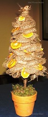 Burlap topiary with dried orange slices