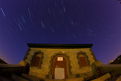 Star Trails and North Star over the Pump House at Chestnut Hill Reservoir, Cleveland Circle Boston